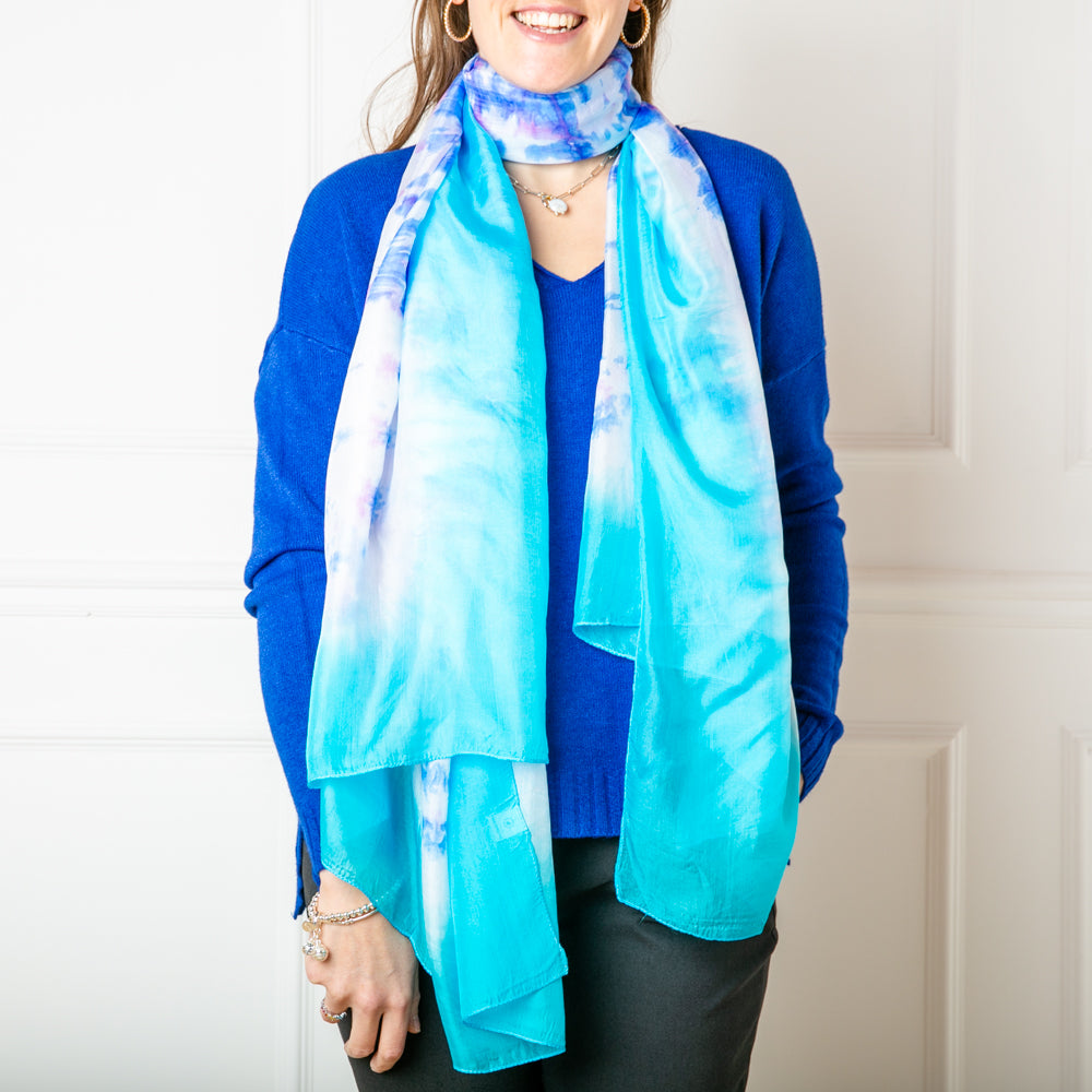 Blue Tie Dye Silk Scarf